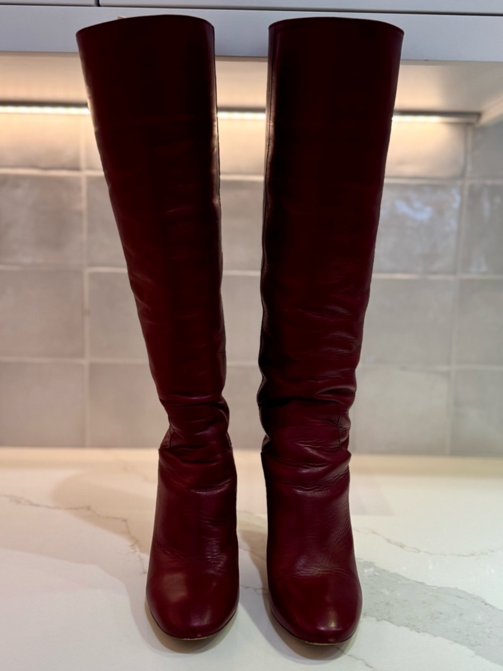 Zara Tall Burgundy Leather Over-the-Knee Boots